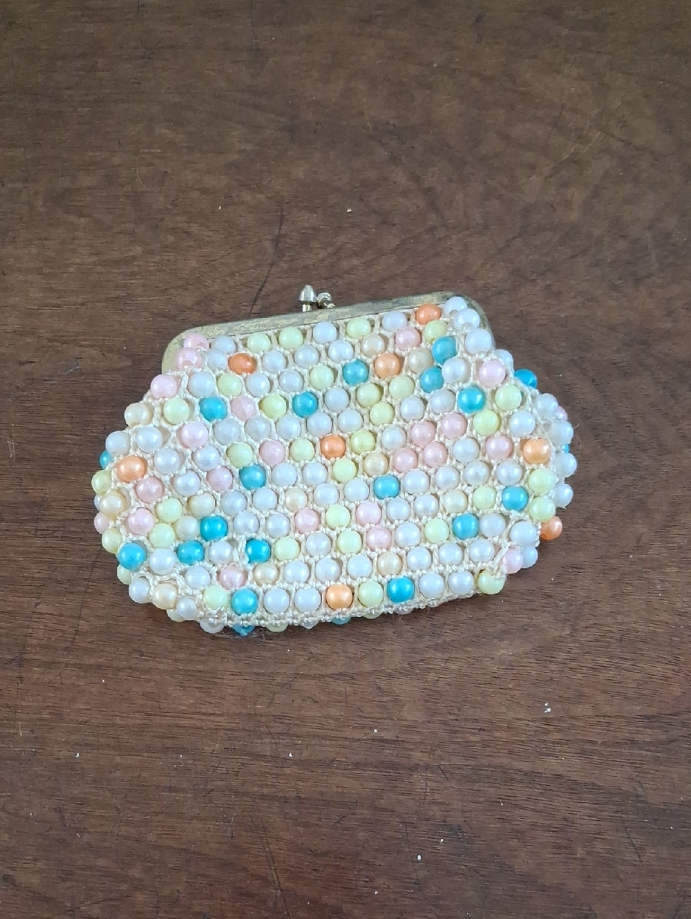 Vintage Beaded Pastel Pearl Coin Purse- Multicolor